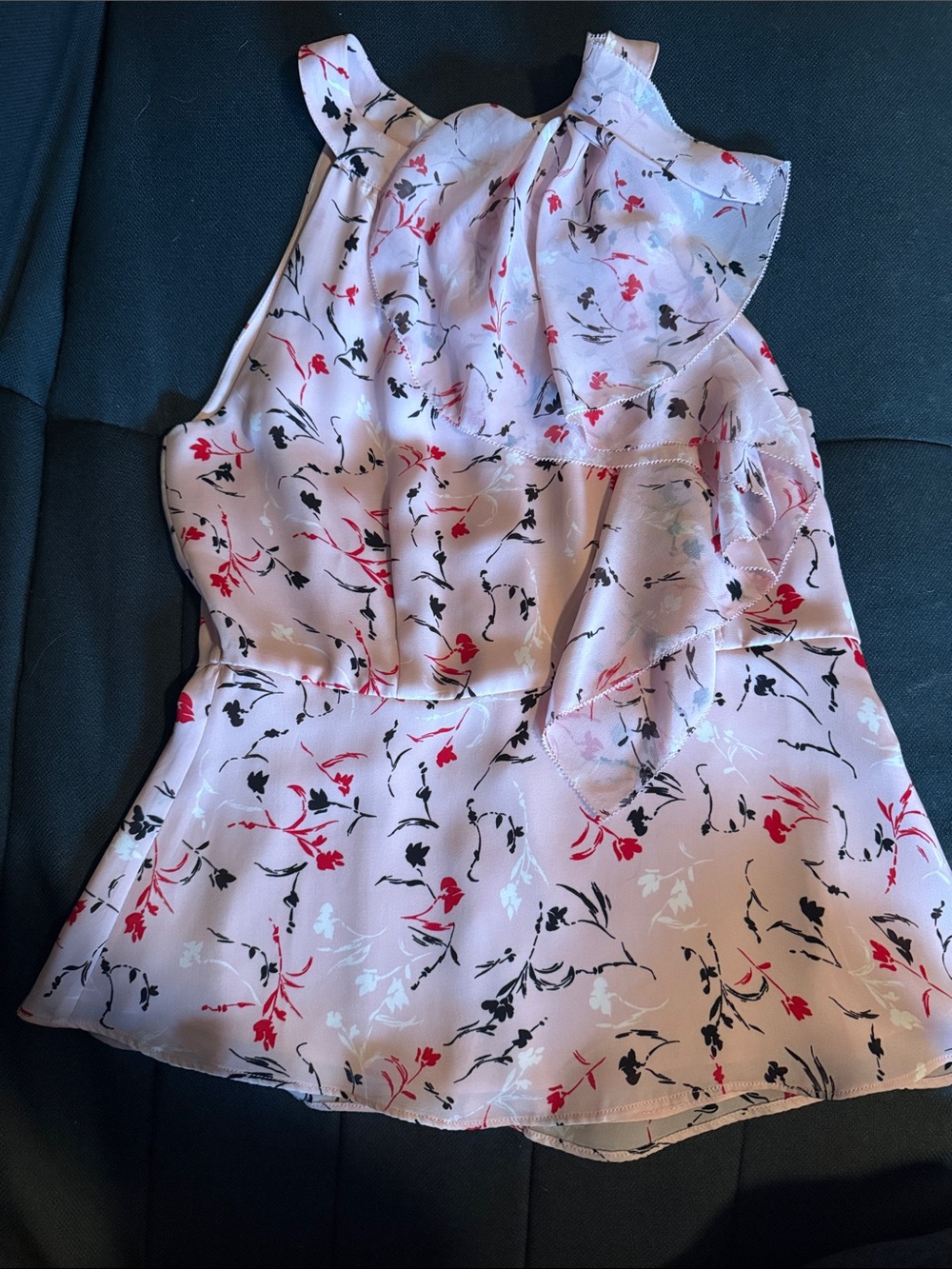 White House Black Market Pink Floral Ruffle Halter Top